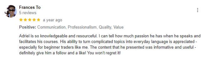 Frances google review of Adriel teach option trading