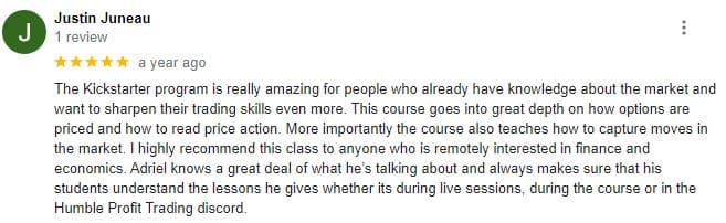 Justin google review of option trading program