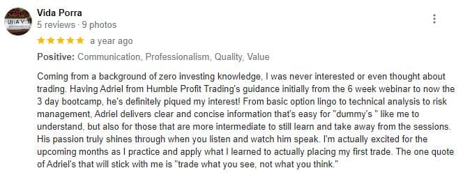 Testimonials from Vida google review